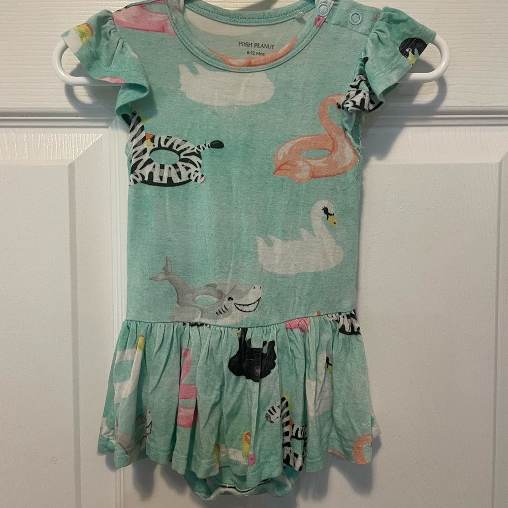 Posh Peanut Bamboo Baby Dress Romper 6–12M Floaties Print